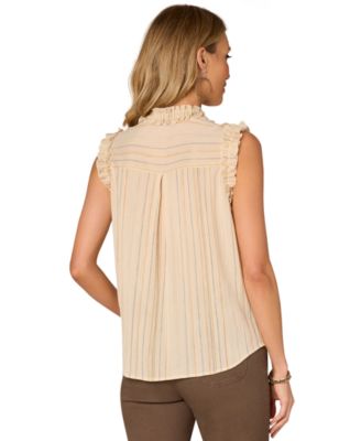 Petite Striped Ruffled Blouse