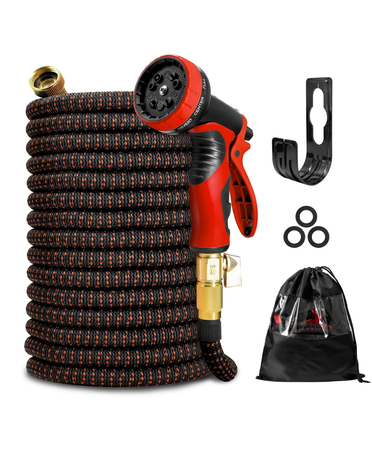 100' Expandable Water Garden Hose: 10 Spray Nozzles, Solid Brass Connector, Leak-Proof Design - Green