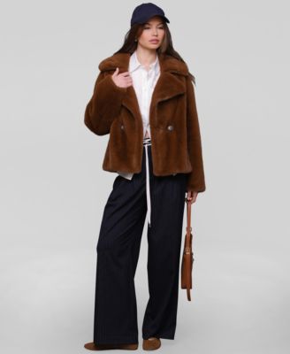 Women's Notched-Collar Faux-Fur Coat