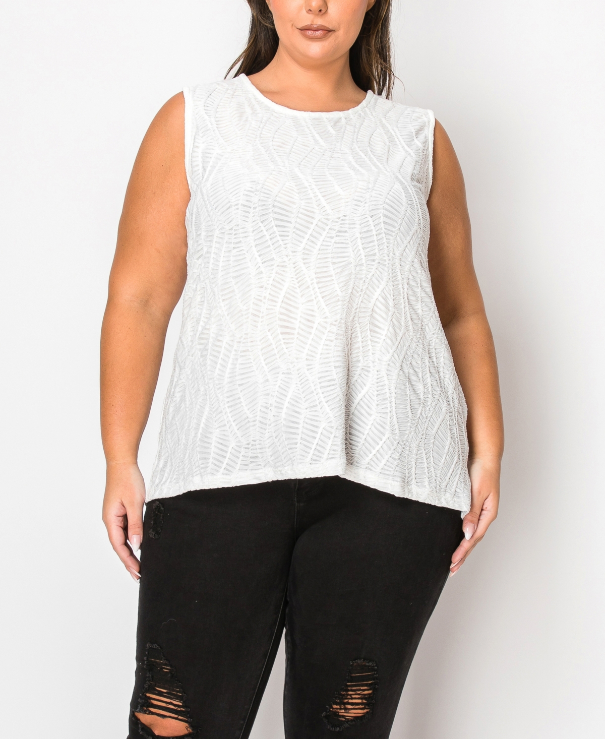 Plus Size Spiral Wave Texture Strappy Back Tank Top - Ivory