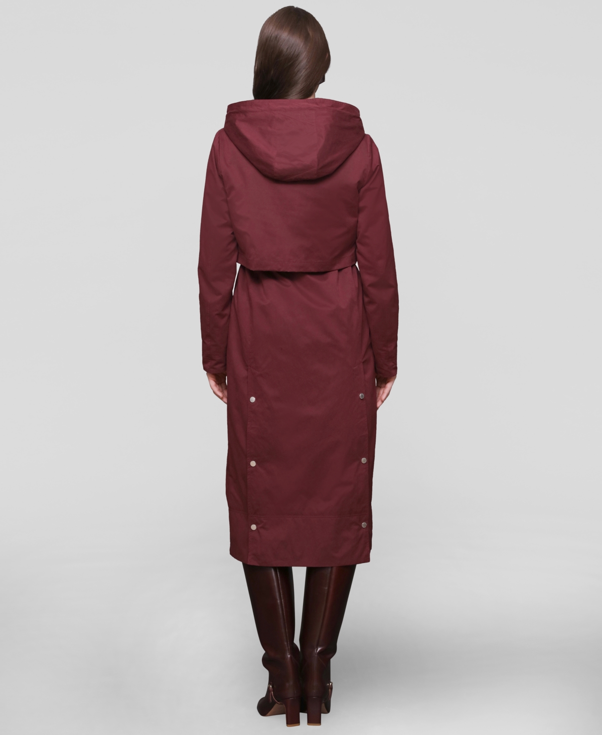 Avec Les Filles Hooded Long Coat In Burgundy