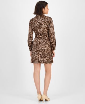 Women's Printed Tie-Waist Long-Sleeve Shirtdress