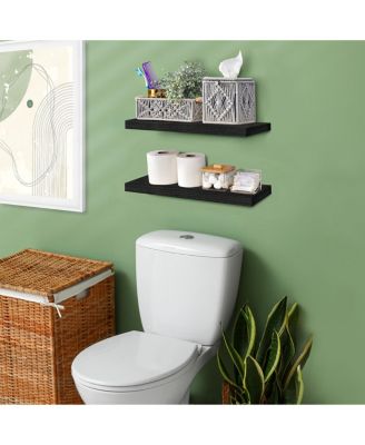 2 Pack 16" Solid Wood Floating Shelves - for Bathroom Decor, Books, Bedroom & Living Room