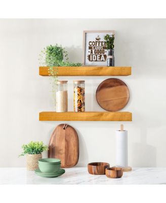 2 Pack 16" Solid Wood Floating Shelves - for Bathroom Decor, Books, Bedroom & Living Room