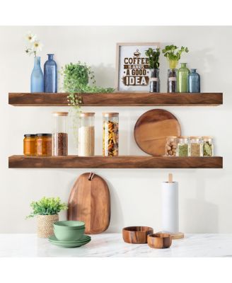 2 Pack 35" Solid Wood Floating Shelves