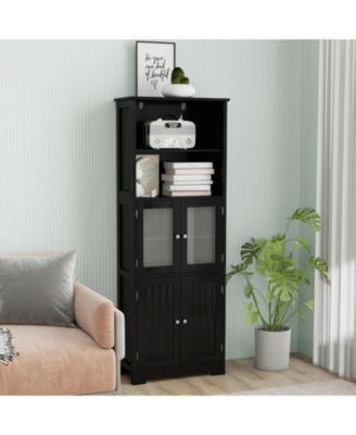 6-Tier Freestanding Bathroom Cabinet with 2 Open Compartments and Adjustable Shelves