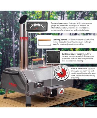 12" Outdoor Premium Stainless Steel Pizza Oven,Portable Automatic Rotatable Multi-Oven