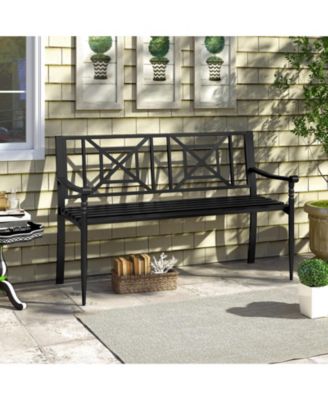 51'' Metal Bench Slatted Garden Bench for 2-3 People Patio Park-Style Loveseat