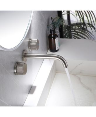 Two-Handle Wall-Mounted Bathroom Sink Faucet in Brushed Gold Finish