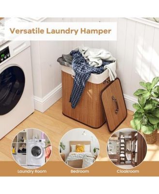 19 Gal Rectangle Laundry Basket Bamboo Clothes Hamper with Handles and Lid