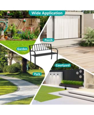 50 Inches Garden Bench w/ Slatted Backrest & Curved Armrests for Porch