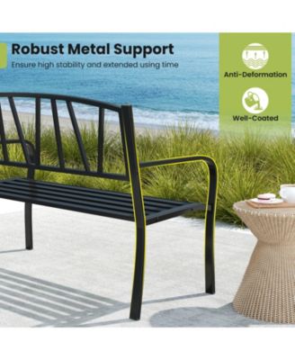 50.5'' Patio Metal Bench w/ Curved Armrests & Minimalist Backrest for Backyard