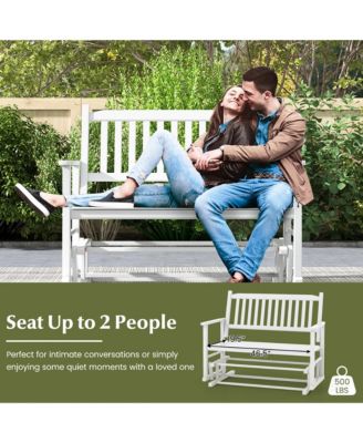 2 Seats Outdoor Glider Bench Poplar Wood Patio Swing Glider Loveseat Chair w/ Armrests