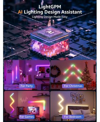 Smart RGB LED Wall Light Kit with Wi-Fi, Bluetooth App Control, Segment DIY, Alexa & Google Home Compatible – 6 Bars with 2 Corners