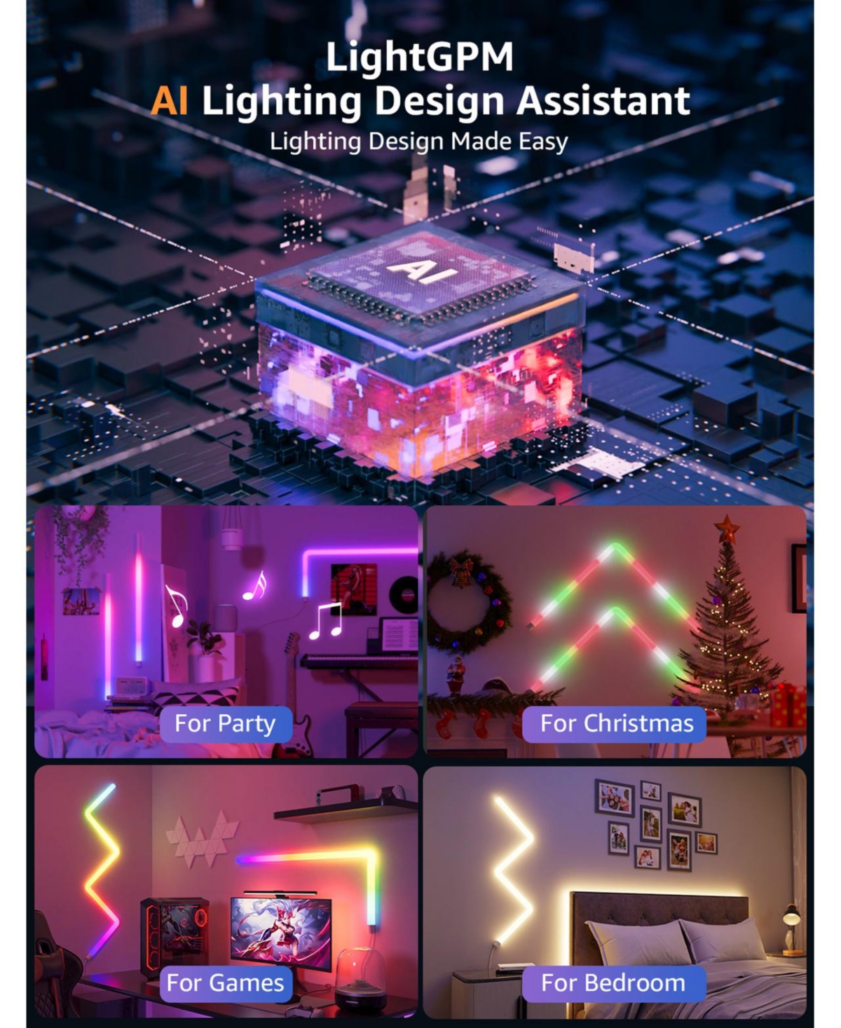 Lepro WL1 Smart Led Rgb Wall Light Kits with Segment Diy and Ai Generated Lighting, Work with Alexa Google Home, LightBeats Music Sync
