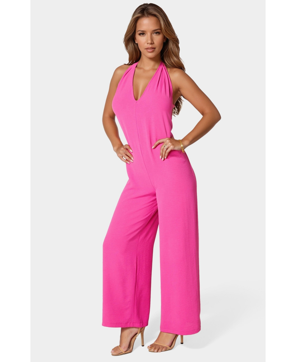 Women's Airflow Halter Wide Leg Jumpsuit - Fuchsia