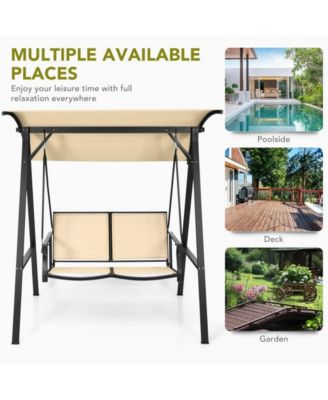 2 Person Patio Swing with Weather Resistant Glider and Adjustable Canopy