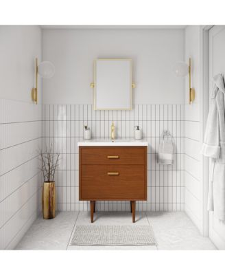 Brandy 30.5 in. W x 18 in. D x 34.7 in . H Bath Vanity in Honey Walnut with White Ceramic Top