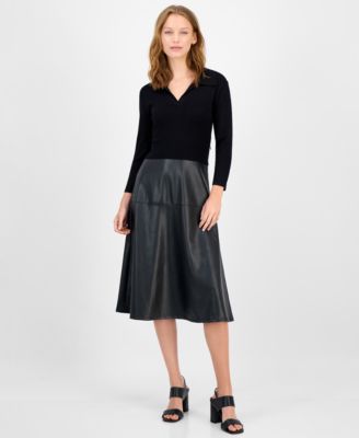 T Tahari - Women's Mixed-Media Fit & Flare Dress