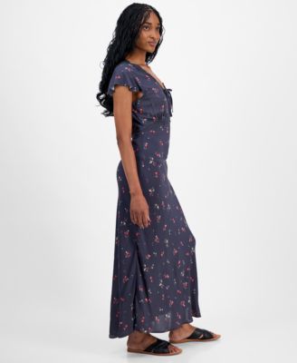 Women's Floral-Print Lace-Trim Slip Dress