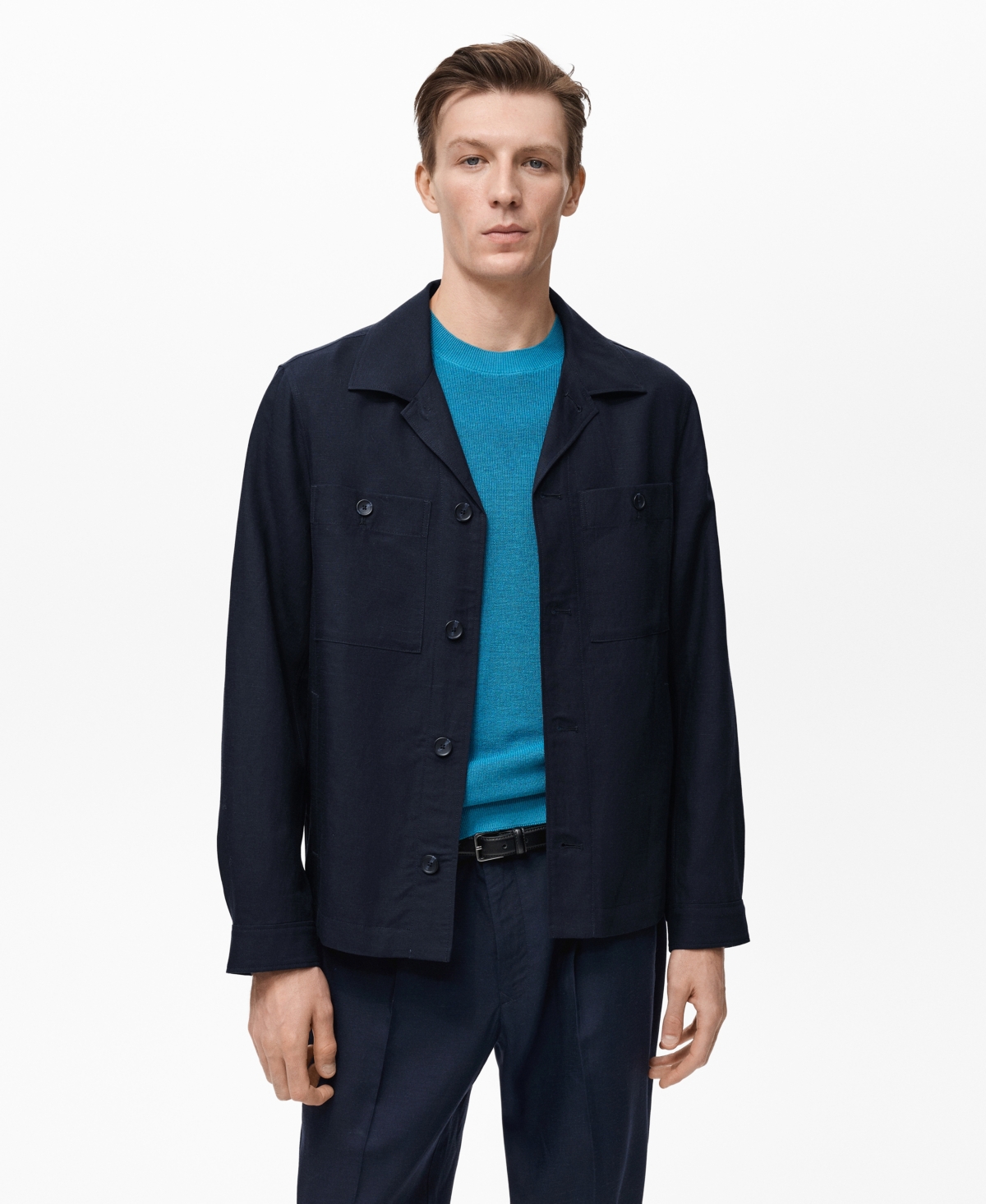 Men's Pockets Lyocell Linen Overshirt - Dark Navy