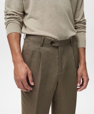 Men's Slim-Fit Pleated Linen Pants