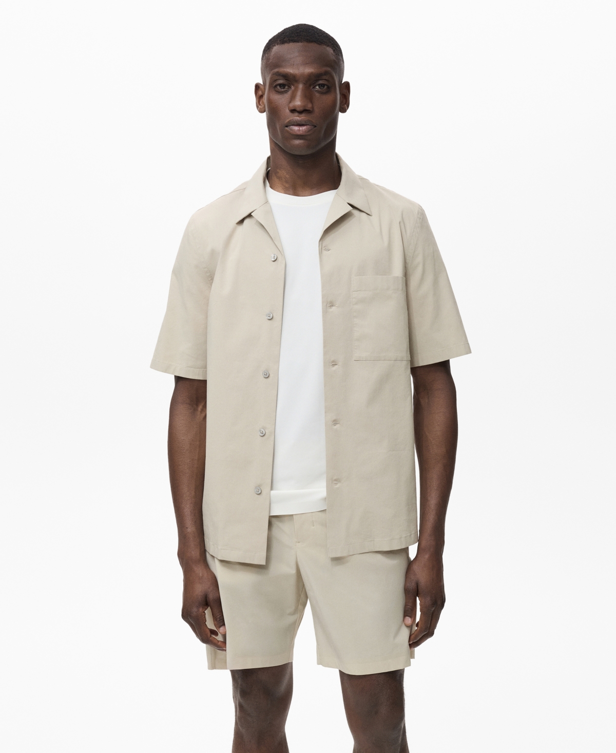 Men's Chest Pocket Regular-Fit Shirt - Beige