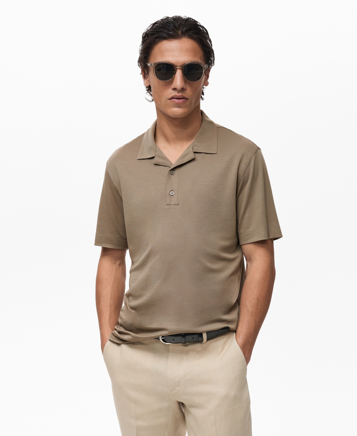 Men's Bowling Collar Lyocell Polo Shirt - Mink Gray