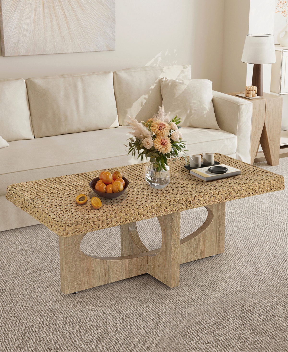 Gallerie Decor 46" Water Hyacinth Woven Top Rectangle Coffee Table