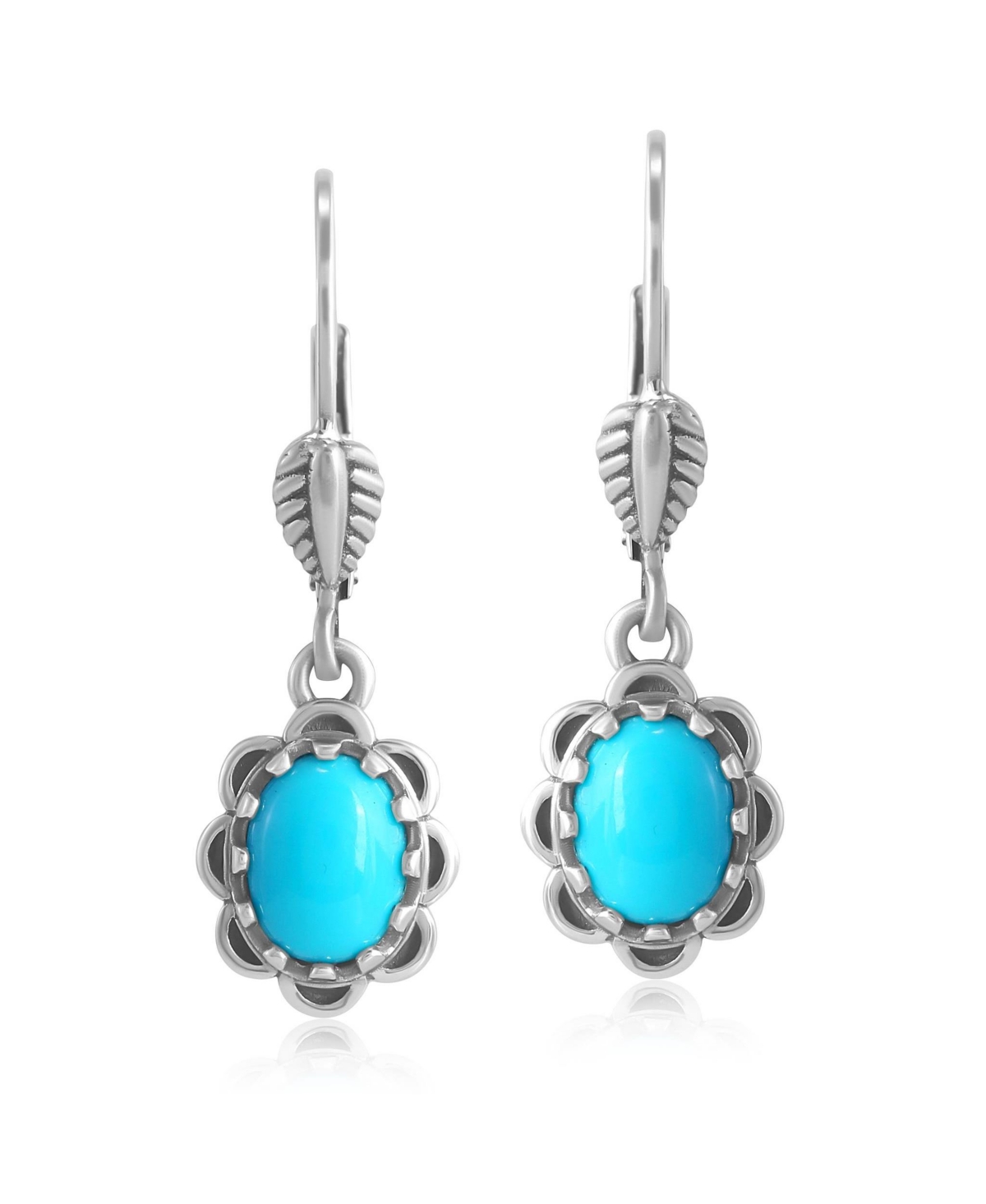 Sterling Silver Kingman Turquoise Concha Lever Back Dangle Earrings