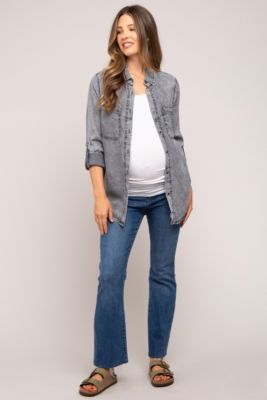 Women's Charcoal Chambray Rolled Cuff Shirt