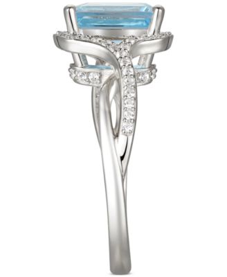 Blue Topaz (2-5/8 ct. t.w.) & Diamond (1/4 ct. t.w.) Halo Twist Ring in 14k White Gold