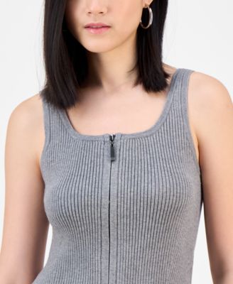 Women's Rib-Knit Zip-Front Sweater Tank Top, Exclusively at Macy's 