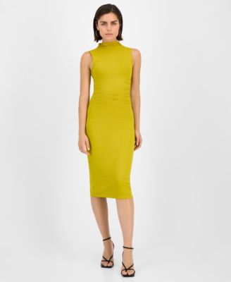 Bar III - Women's Ruched Mock-Neck Sleeveless Midi Dress