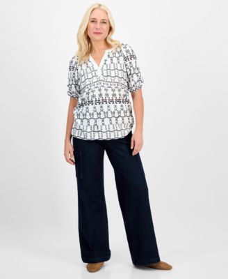 Women's Eyelet Split-Neck Blouse, Exclusively at Macy's