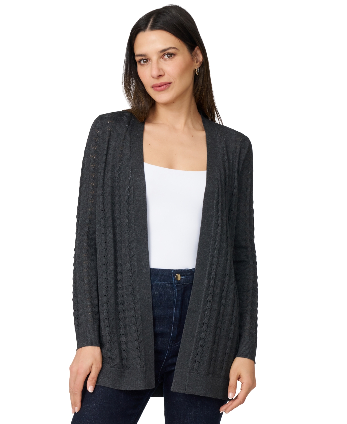 Women's Pointelle Open-Front Cardigan - Camel