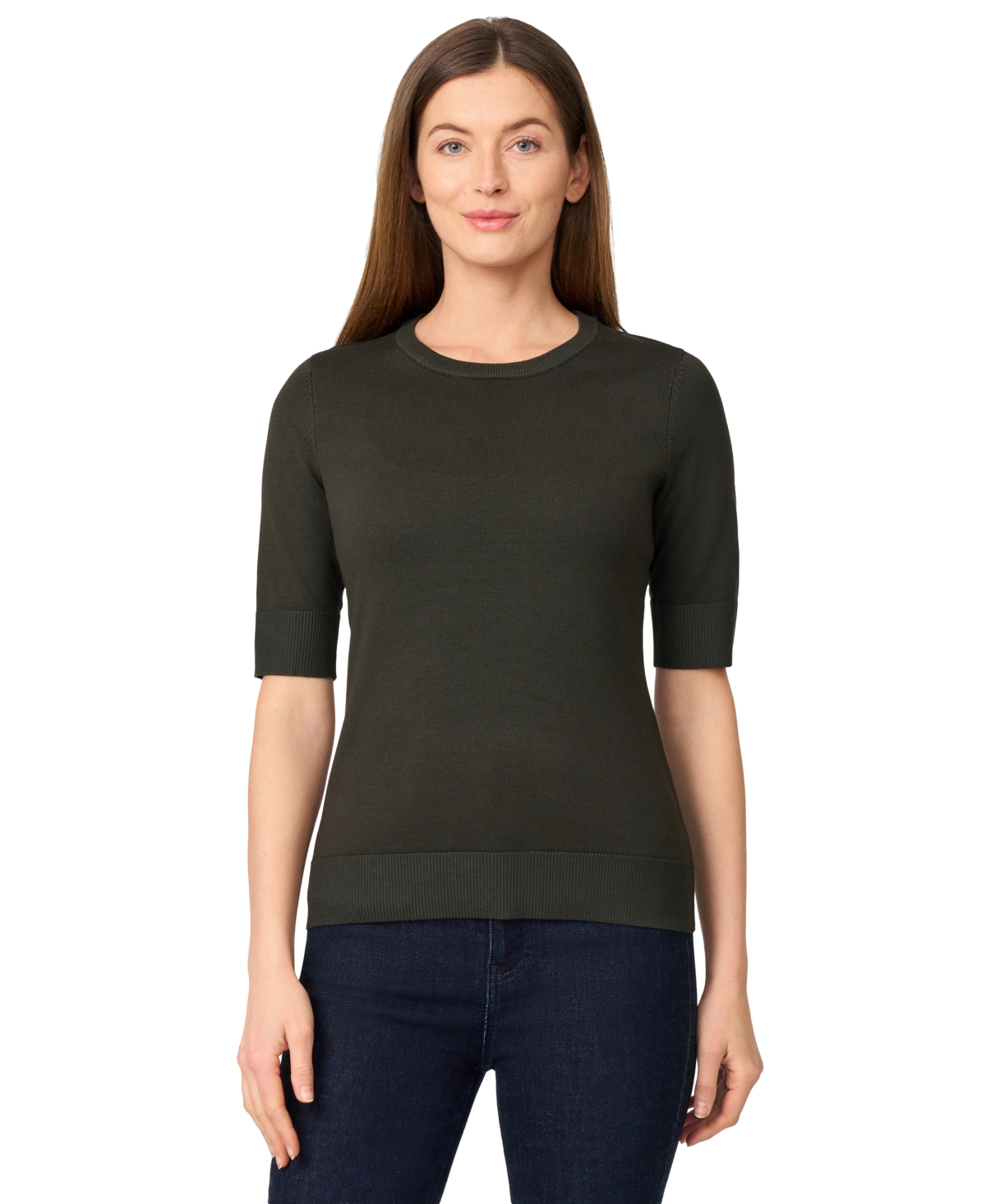 Melissa Paige Women's Crew-Neck Elbow-Sleeve Fine-Gauge Sweater