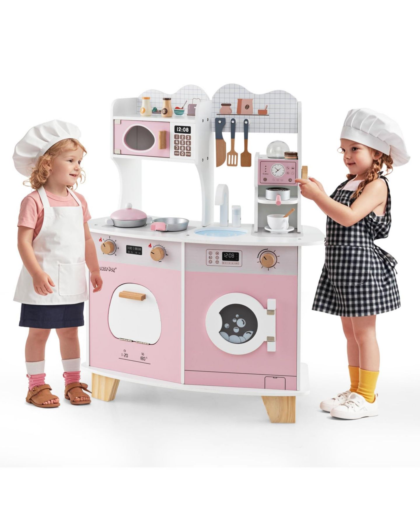 Детский игровой набор Mecale Wooden Coffee Maker Kitchen Playset, Ages 3+, цвет: Розовый — фото 1