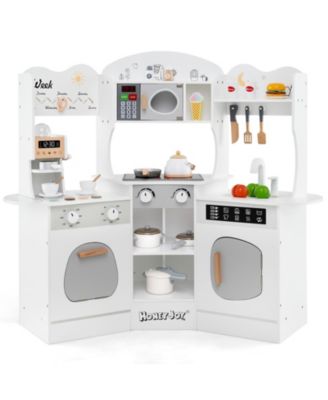 Corner Wooden Play Kitchen with Coffee Machine and Slide for Kids