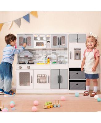 Wooden Kitchen Playset with Lights and Sounds for Ages 3+