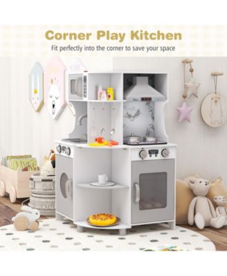 Kids Corner Wooden Play Kitchen with Range Hood and Stoves