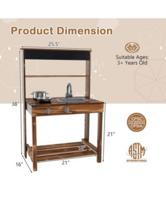 Mud Kitchen Fir Wood Play Kitchen with 4 Panting Pots Faucet Removable Sink