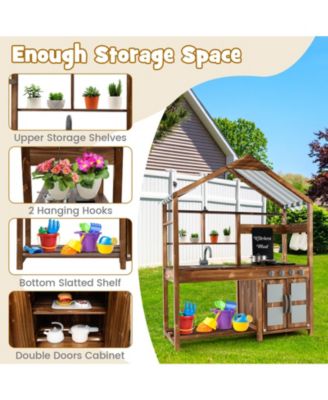 Kid's Mud Kitchen Outdoor Solid Wood Mud Kitchen with Canopy