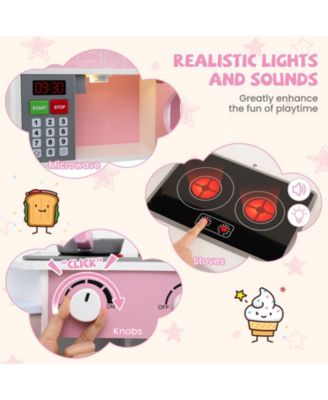 Corner Wooden Play Kitchen with Coffee Machine and Slide for Kids