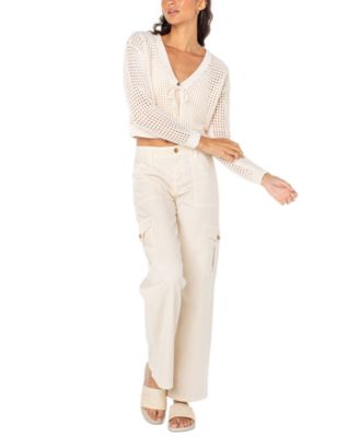 Juniors' Ivy Cotton Crochet Cropped Cardigan