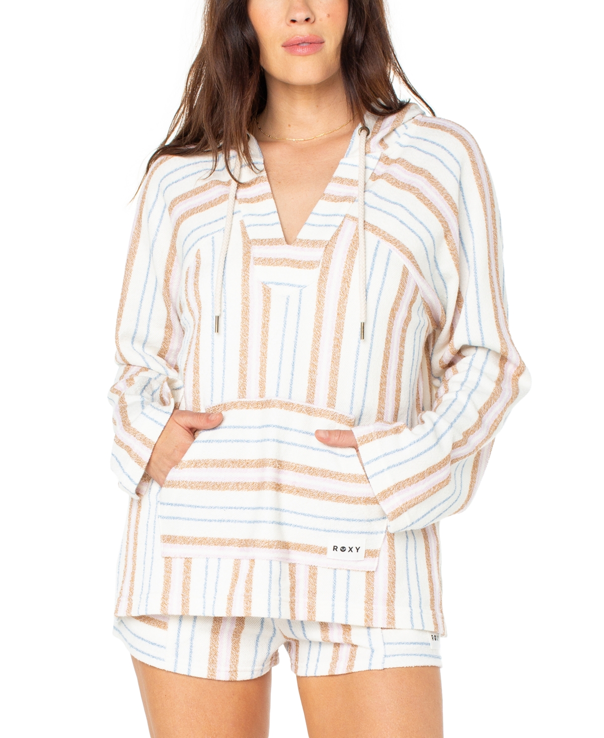 Juniors' Wild and Free Poncho Hoodie - Egret