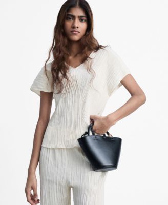 MANGO - Women's Wrinkled Effect V-Neck Top