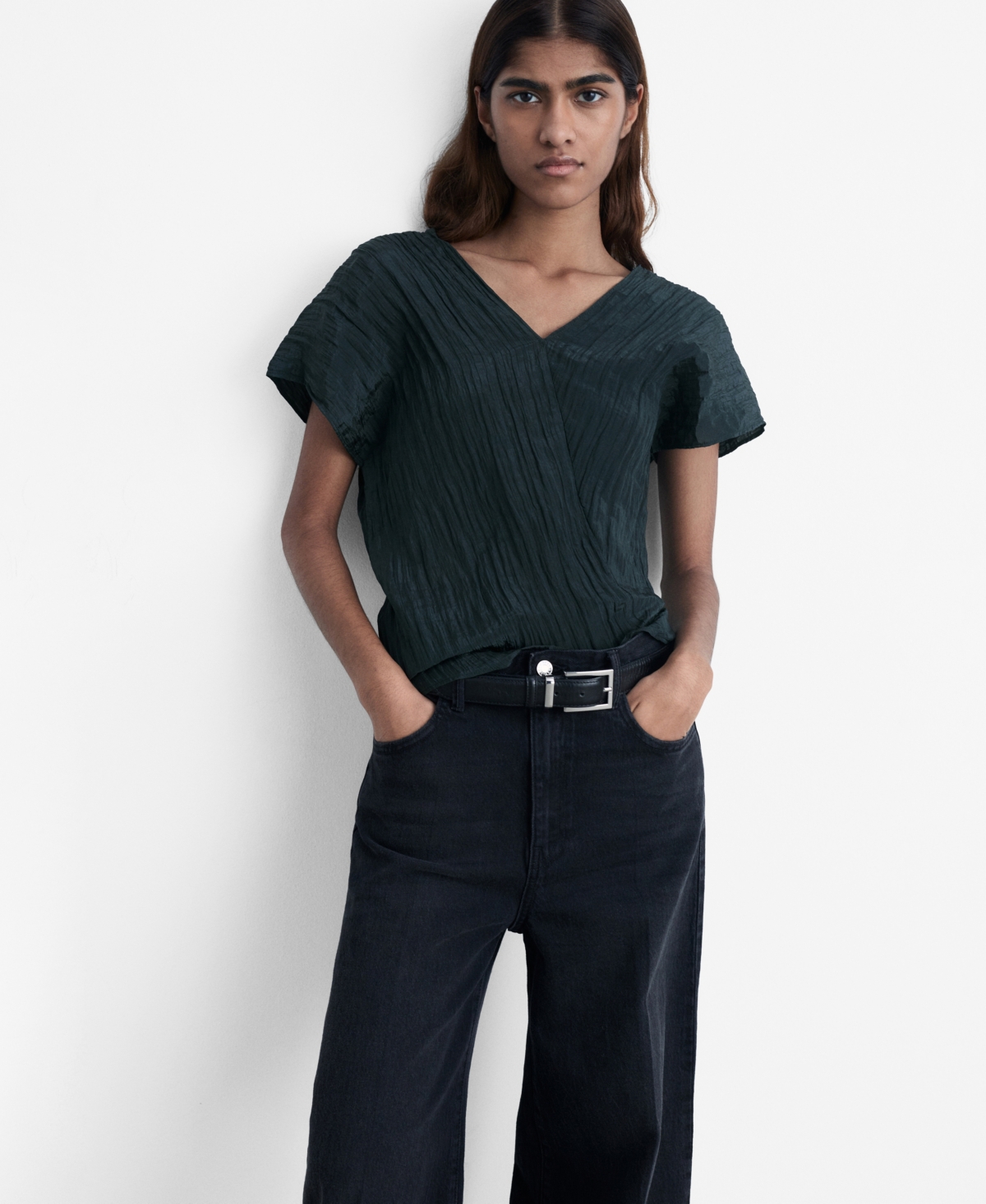 Mango Wrinkled Effect V-neck Top