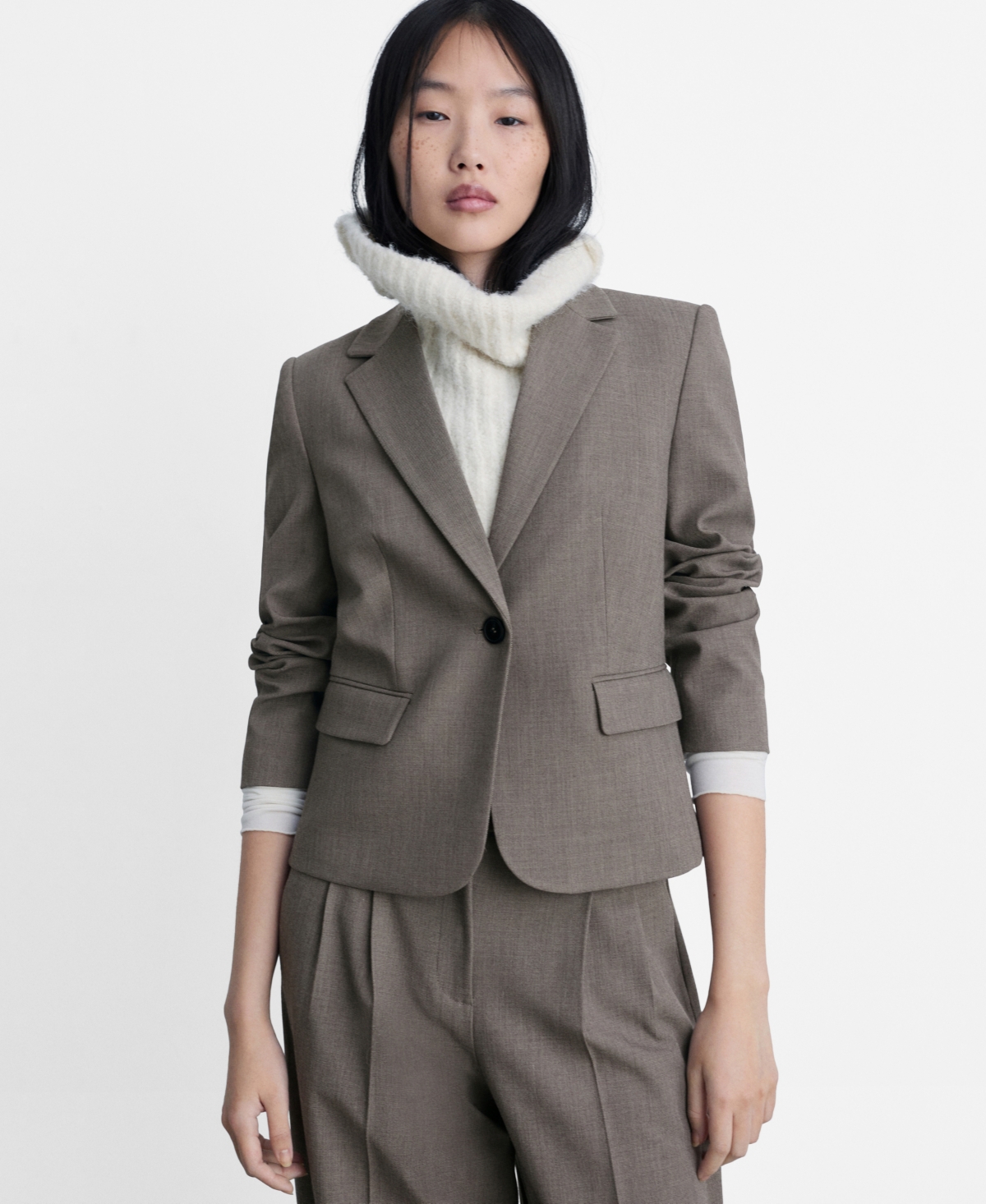 Women's Crop Suit Blazer - Brown