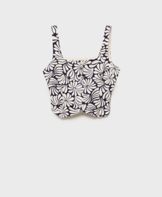 Women's Floral Fitted Linen Top